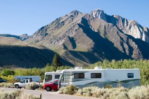 RV camping RVs at Campsite near Mountains