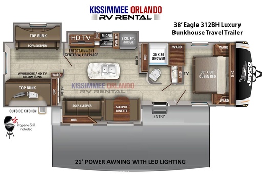 2020 Jayco Eagle 312BH Bunkhouse Travel Trailer for rent in Orlando, FL